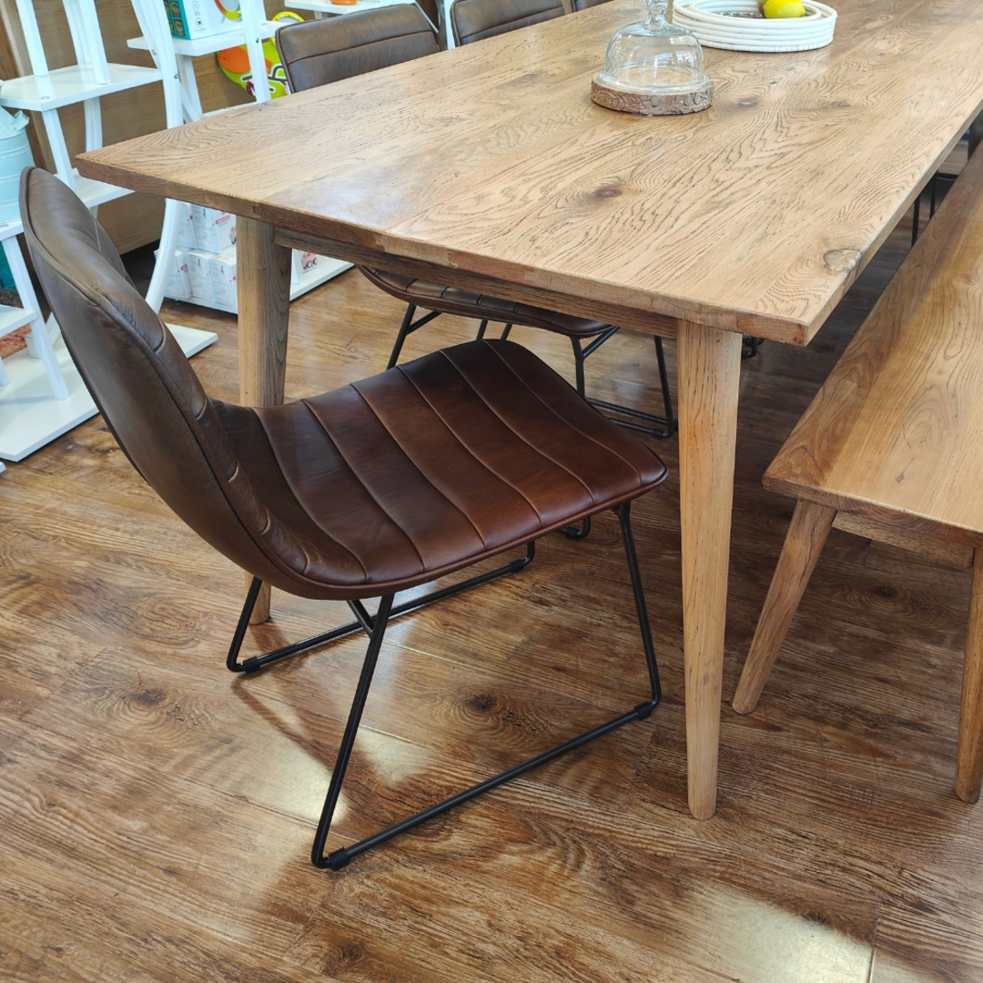 Oak Dining Table 220cm + 5 Amalfi Leather Dining Chair + Oak Bench Set image 1